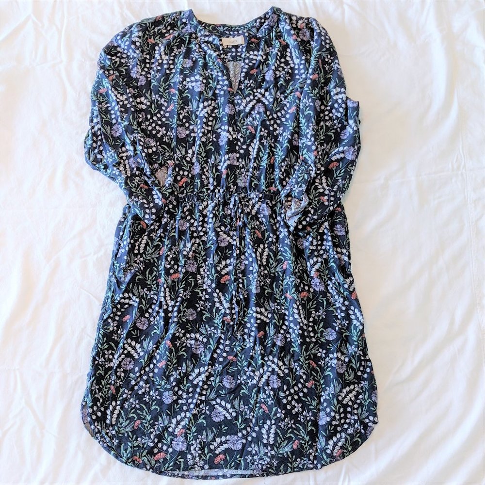 LOFT | Blue Floral Cinched Waist Dress